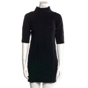 Vince 100% Cashmere Black Sweater Mini Dress with Mockneck and Ruched Front XS